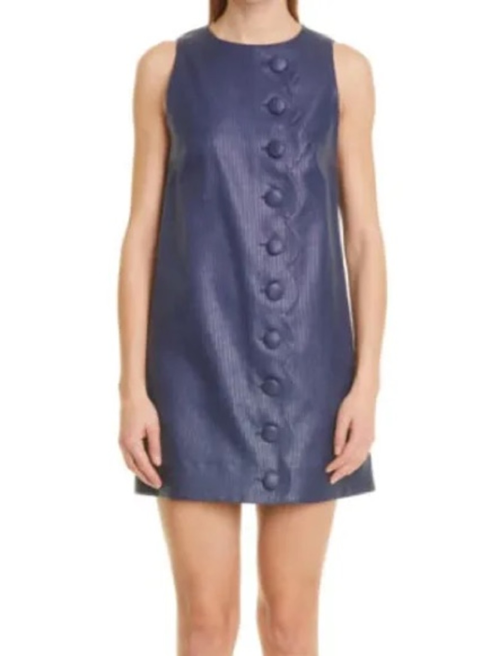 Lisa Marie Fernandez Button-Up Minidress in Navy Weave Raffia at